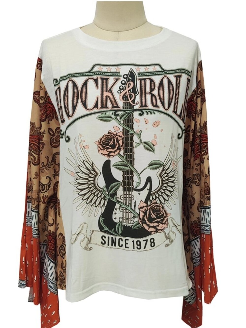 ROS - 300 Western Horses Country Rock Graphic Batwing Sleeves Kimono Sleeves Tee
